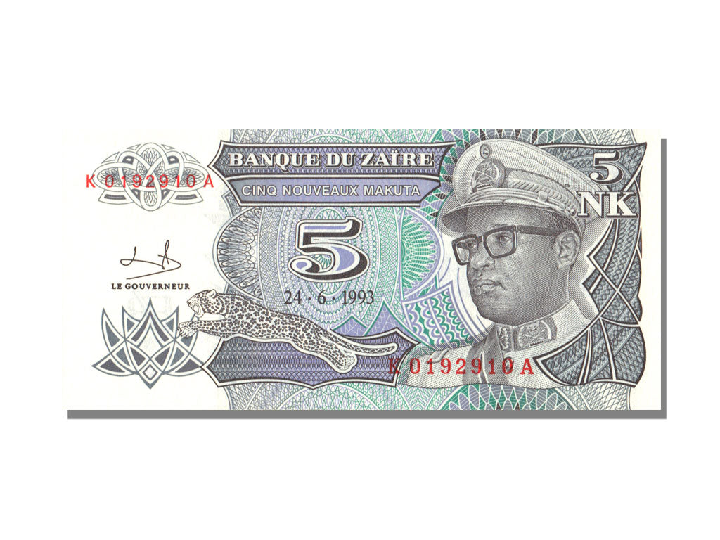 Zaïre, 5 Nouveaux Makuta, 1993, KM #48a, 1993-06-24, UNC(65-70), K