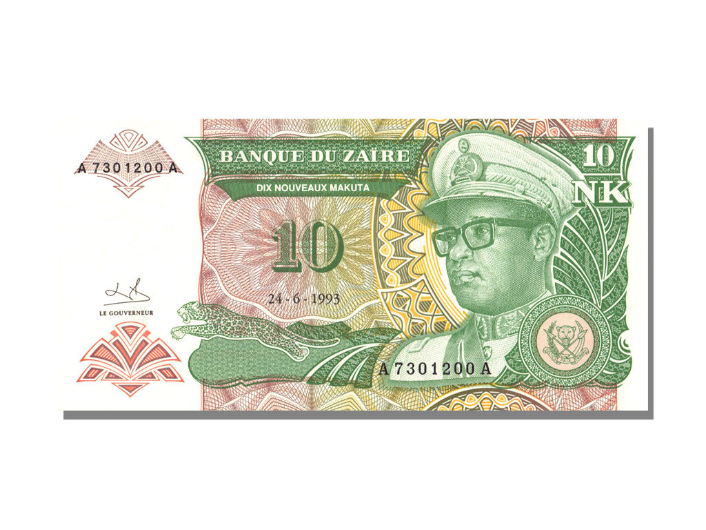 Zaïre, 10 Nouveaux Makuta, 1993, KM #49, 1993-06-24, UNC(65-70), A