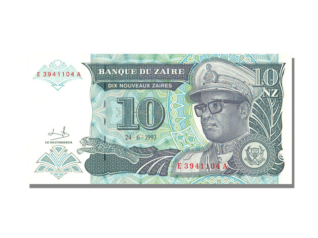 Zaïre, 10 Nouveaux Zaïres, 1993, KM #55, 1993-06-24, UNC(65-70), E