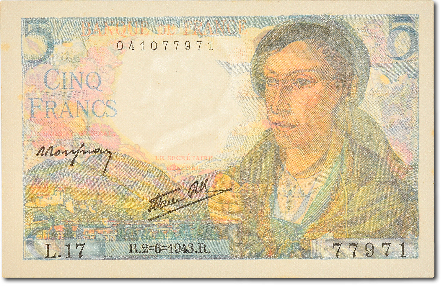 Banknote, France, 5 Francs, 5 F 1943-1947 ''Berger'', 1943, 1943-06-02