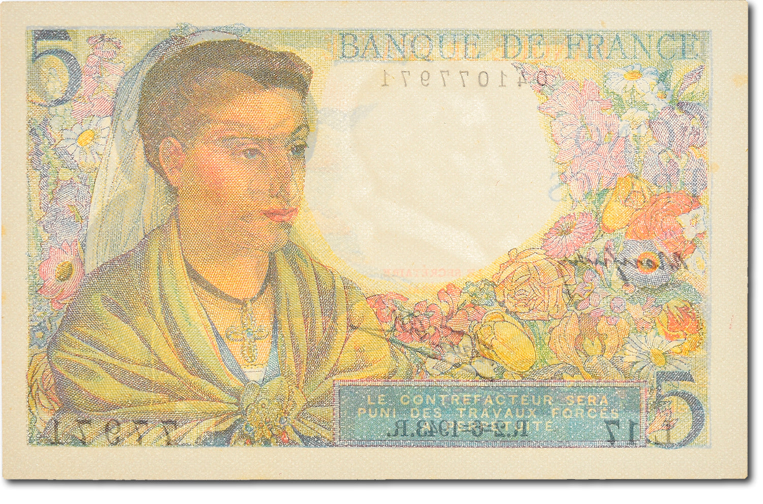 Banknote, France, 5 Francs, 5 F 1943-1947 ''Berger'', 1943, 1943-06-02