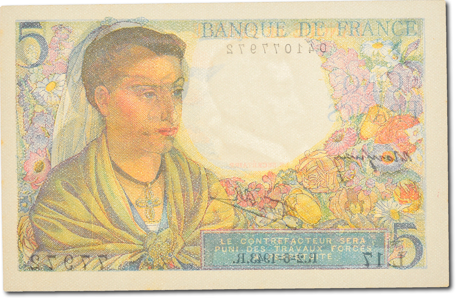 Banknote, France, 5 Francs, 5 F 1943-1947 ''Berger'', 1943, 1943-06-02