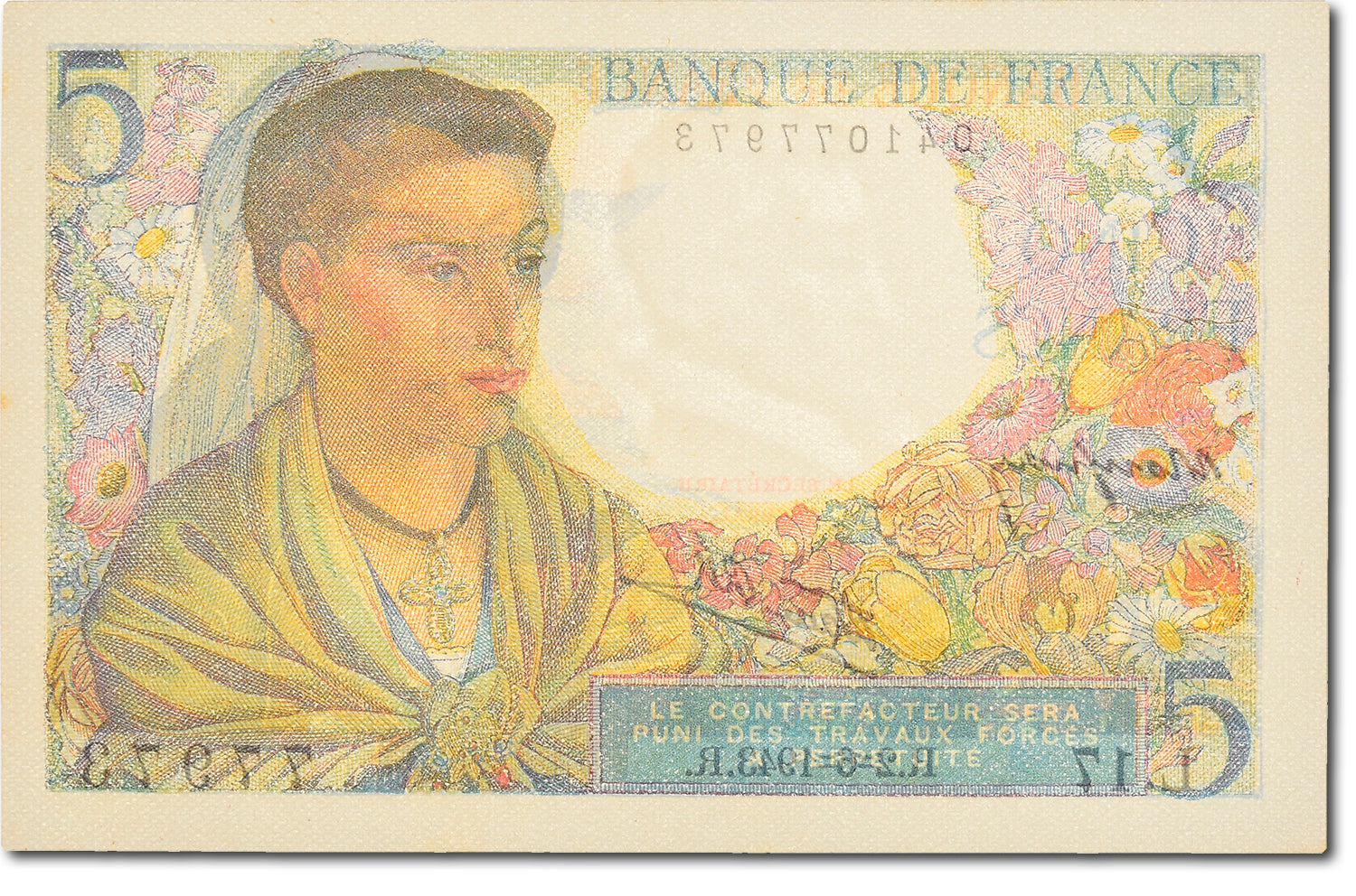 Banknote, France, 5 Francs, 5 F 1943-1947 ''Berger'', 1943, 1943-06-02