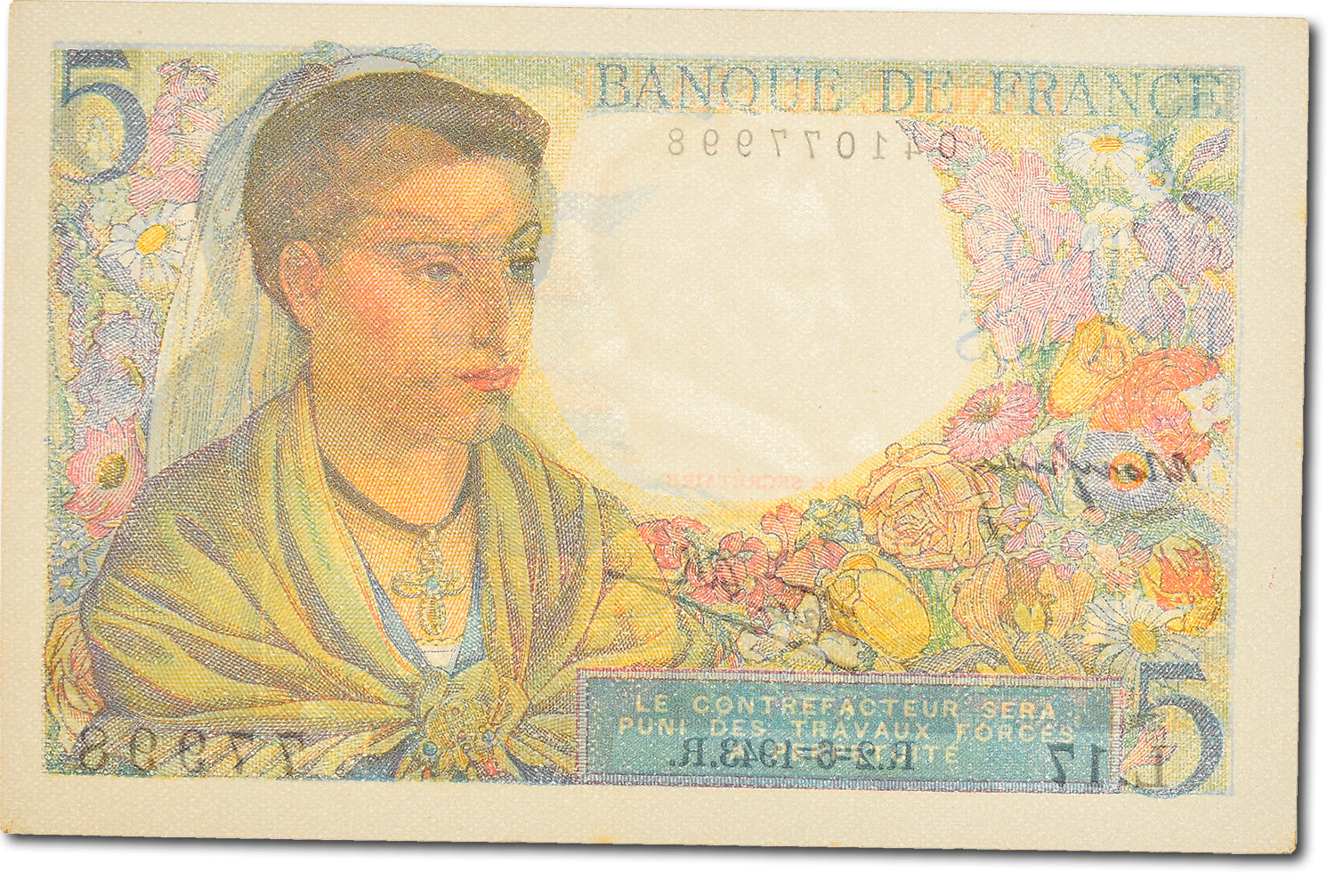 Banknote, France, 5 Francs, 5 F 1943-1947 ''Berger'', 1943, 1943-06-02
