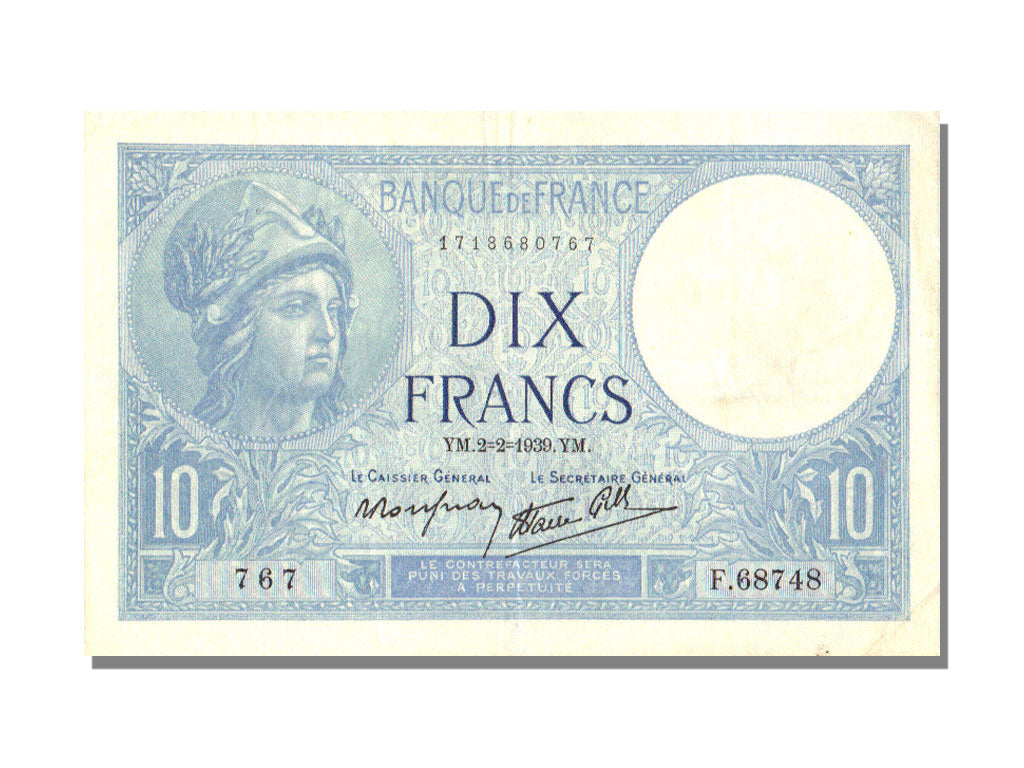 FRANCE, 10 Francs, 1939, KM #84, 1939-02-02, AU(50-53), Fayette #7.1