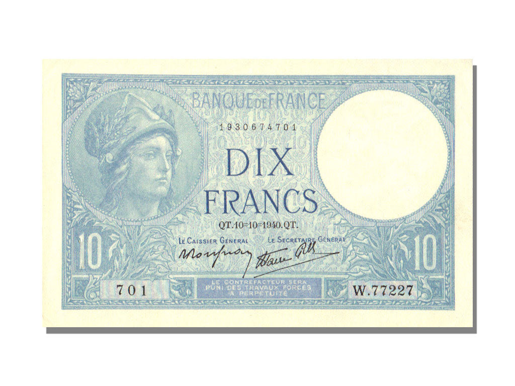 Banknote, France, 10 Francs, 10 F 1916-1942 ''Minerve'', 1940, 1940-10-10
