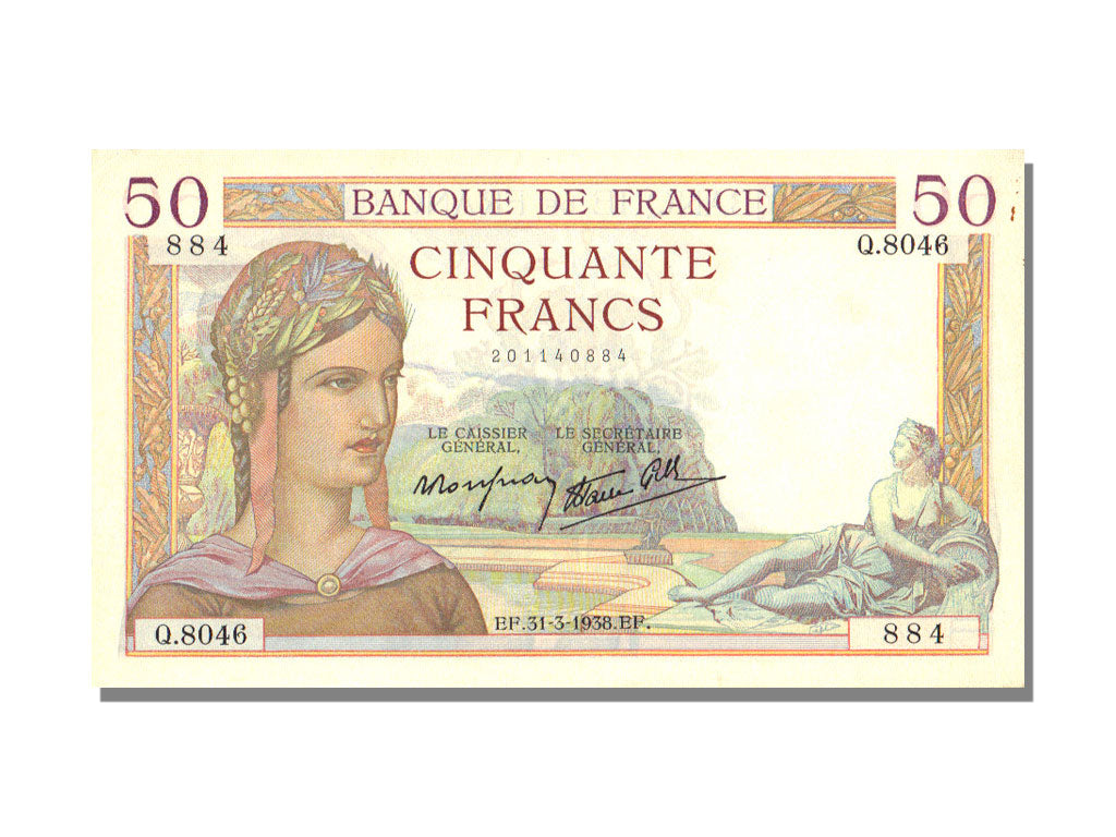 France, 50 Francs, 50 F 1934-1940 ''Cérès'', 1938, KM #85b, 1938-03-31, UNC(63),