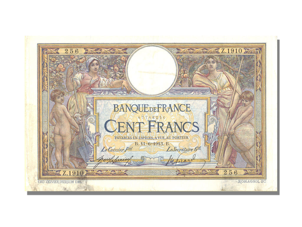 Banconote, Francia, 100 Francs, 100 F 1908-1939 ''Luc Olivier Merson'', 1913