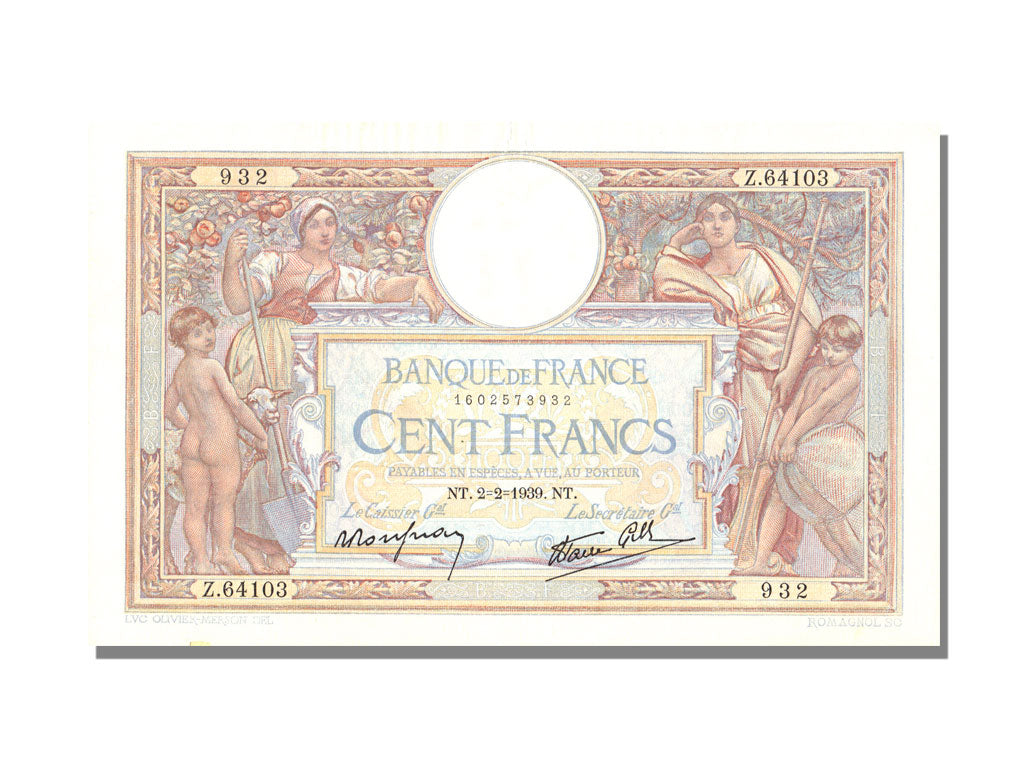 FRANCE, 100 Francs, 1939, KM #86b, 1939-02-02, AU(50-53), Fayette #25.41