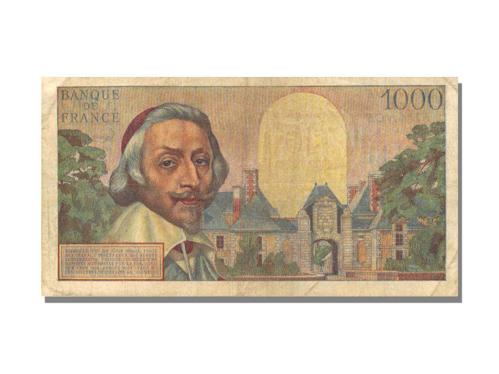 France, 10 Nouveaux Francs on 1000 Francs, 1955-1959 Overprinted with...