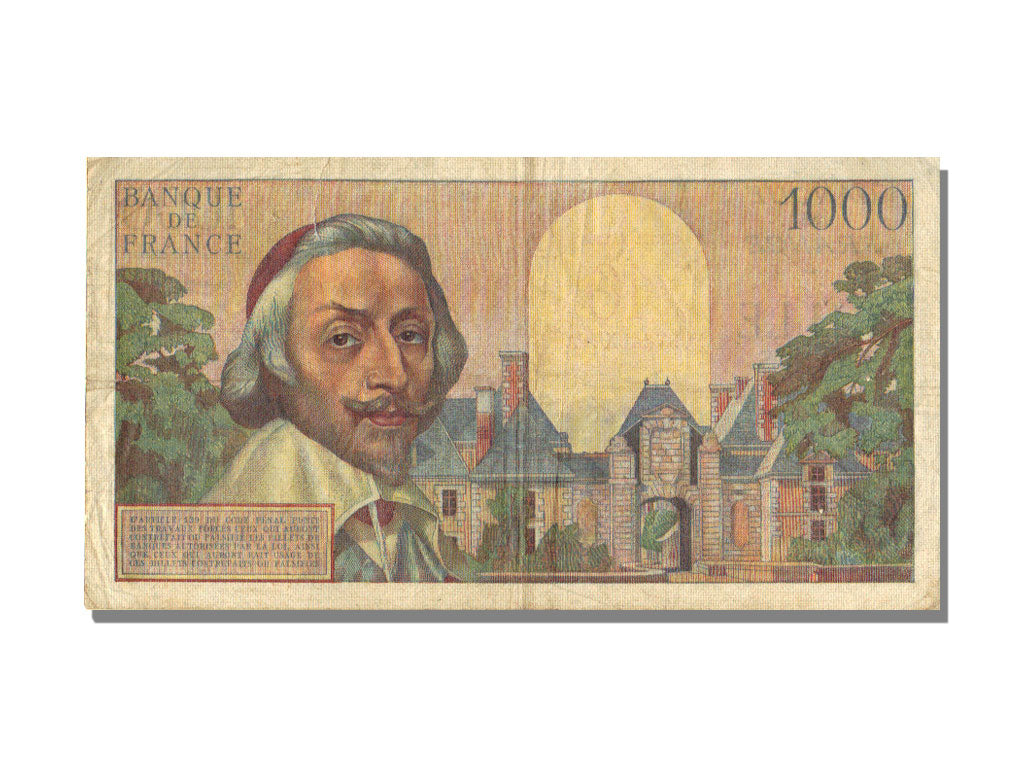 France, 10 Nouveaux Francs on 1000 Francs, 1955-1959 Overprinted with...