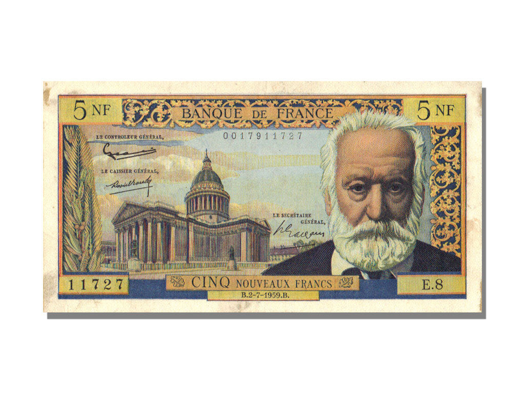 Banknote, France, 5 Nouveaux Francs, 5 NF 1959-1965 ''Victor Hugo'', 1959