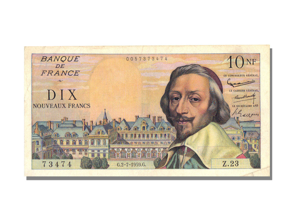 FRANCE, 10 Nouveaux Francs, 1959, KM #142a, 1959-07-02, AU(50-53), Fayette #57.2