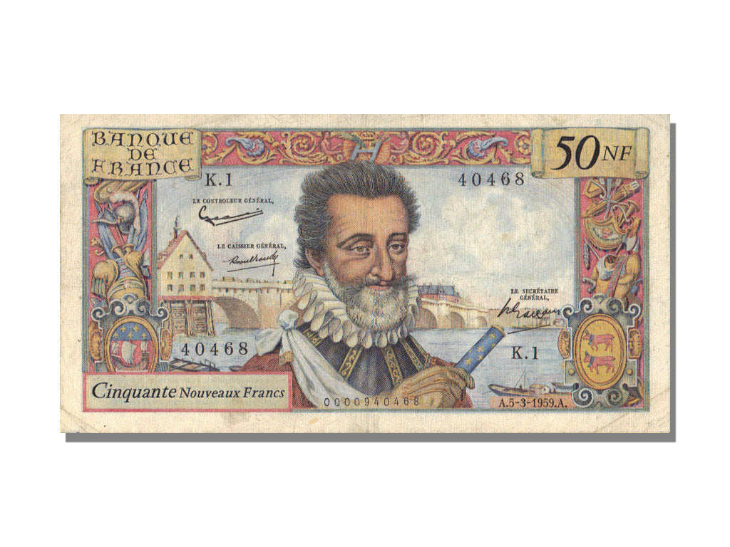 France, 50 Nouveaux Francs, 50 NF 1959-1961 ''Henri IV'', 1958, KM #143a,...