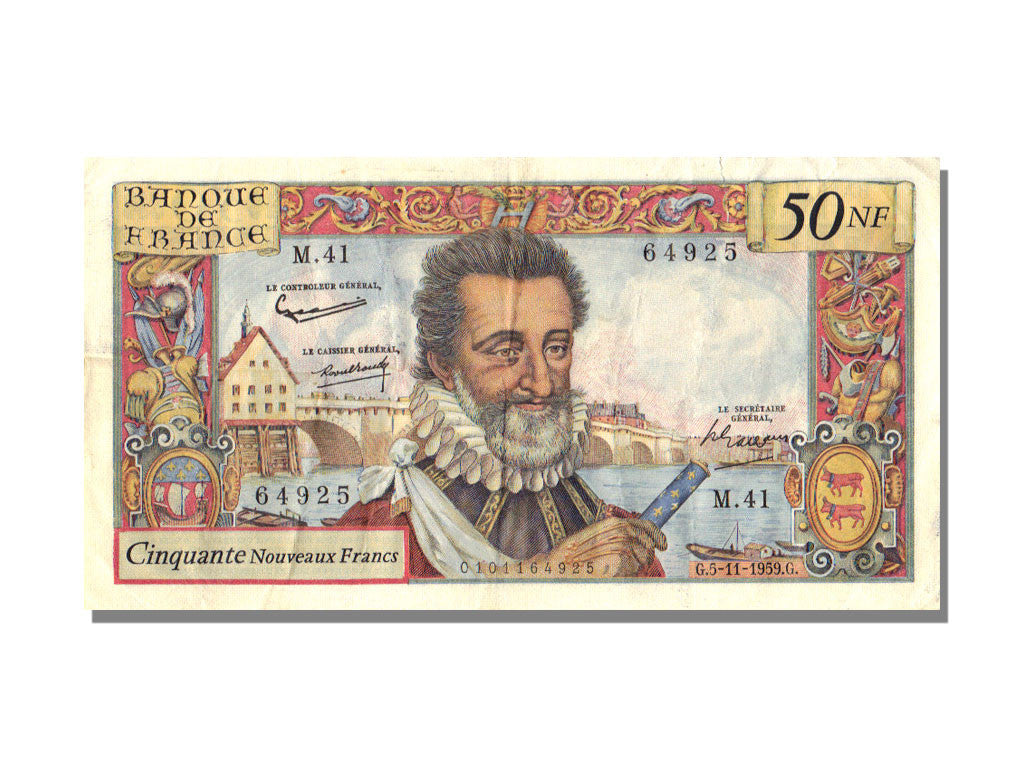 France, 50 Nouveaux Francs, 50 NF 1959-1961 ''Henri IV'', 1959, KM #143a,...