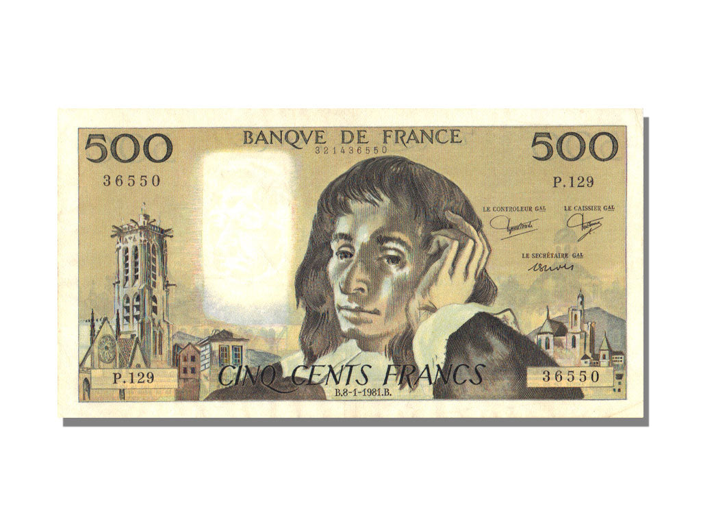 France, 500 Francs, 500 F 1968-1993 ''Pascal'', 1981, KM #156e, 1981-01-08,...