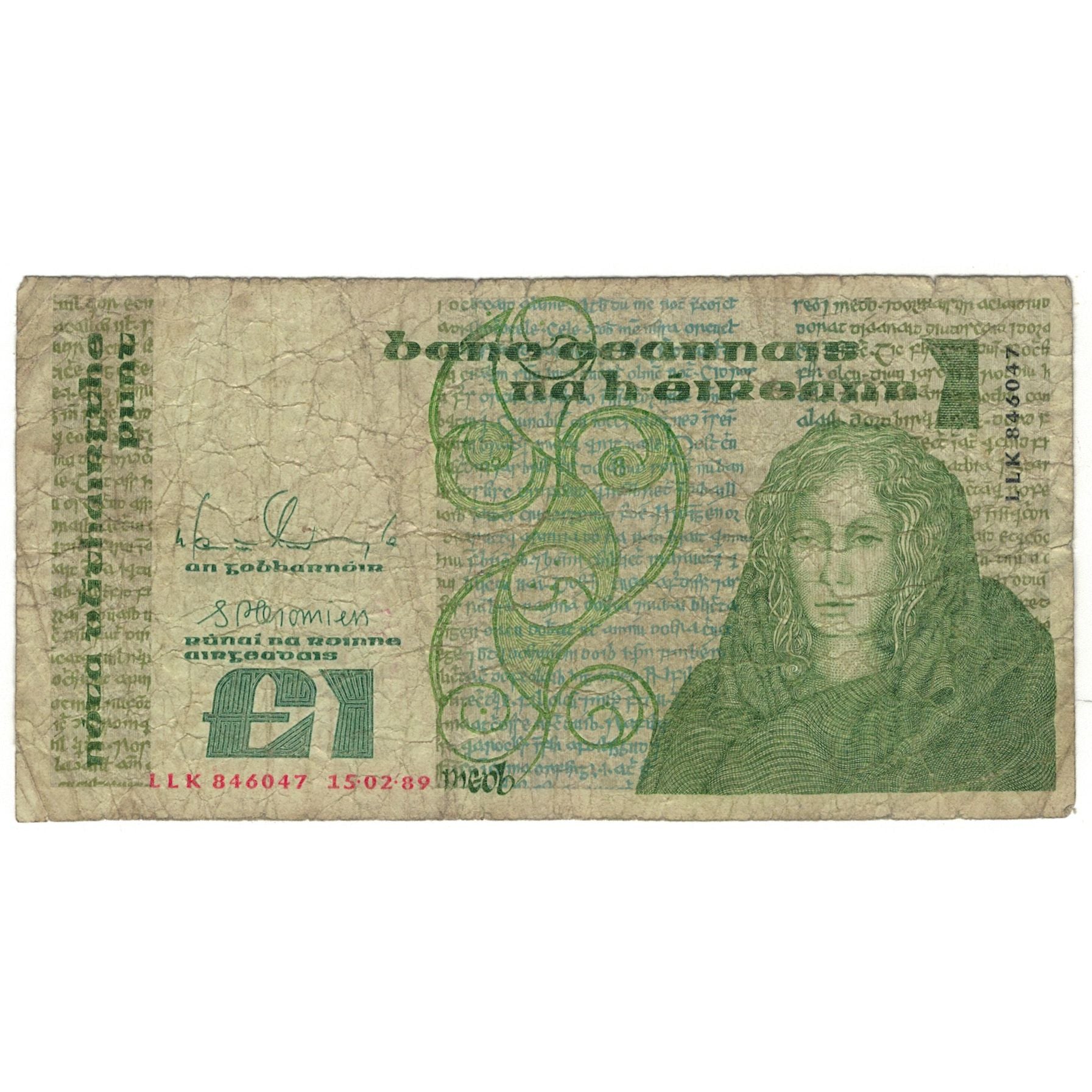 Banknote, Ireland - Republic, 1 Pound, 1989, 1989-02-15, KM:70d, VG(8-10)