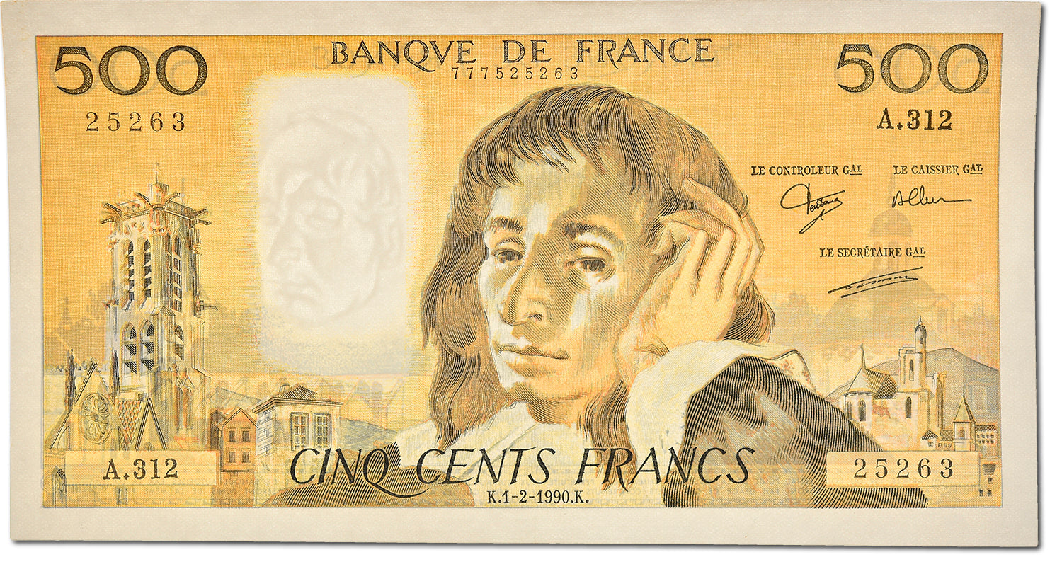 Banknote, France, 500 Francs, 500 F 1968-1993 ''Pascal'', 1990, 1990-02-01
