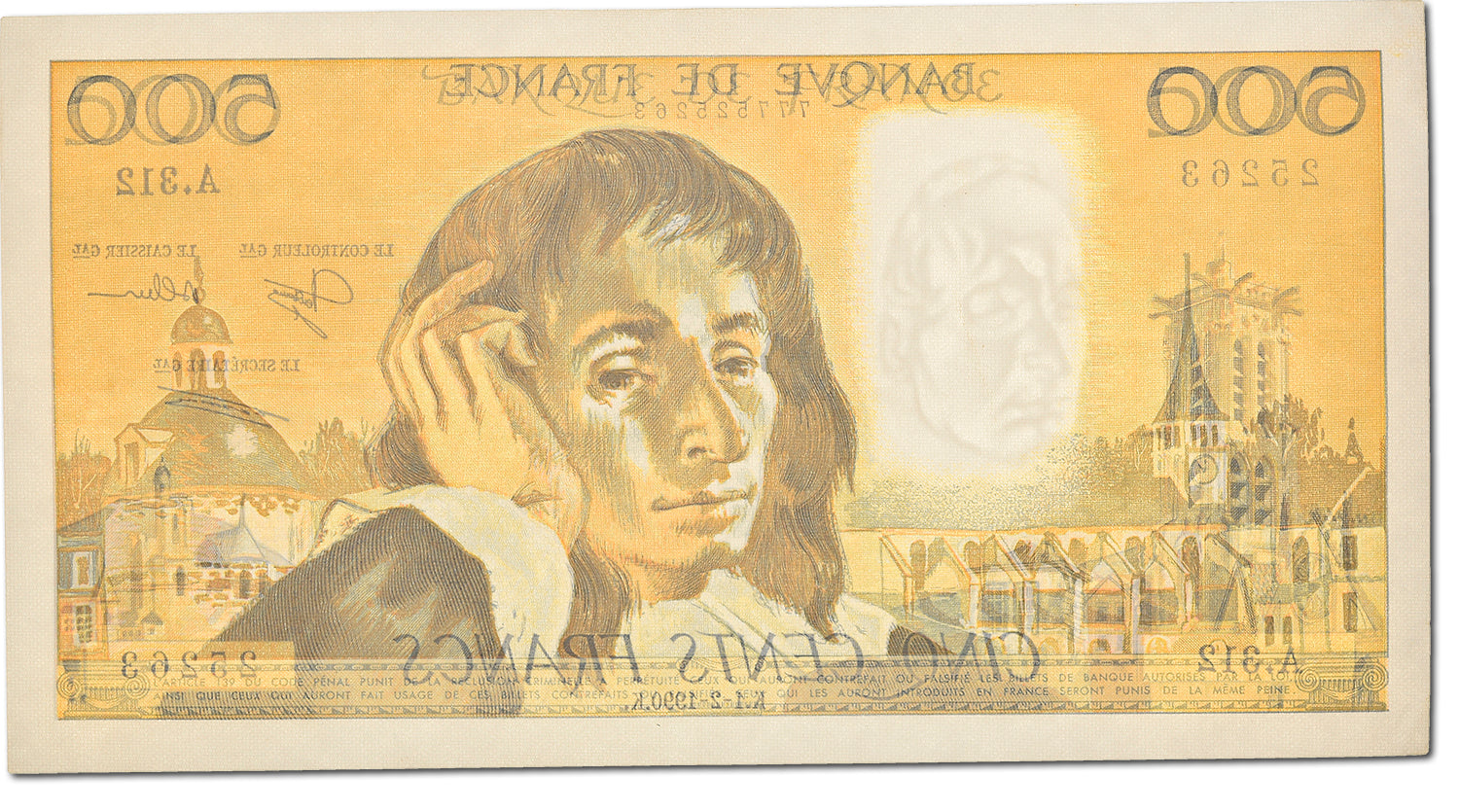 Banknote, France, 500 Francs, 500 F 1968-1993 ''Pascal'', 1990, 1990-02-01