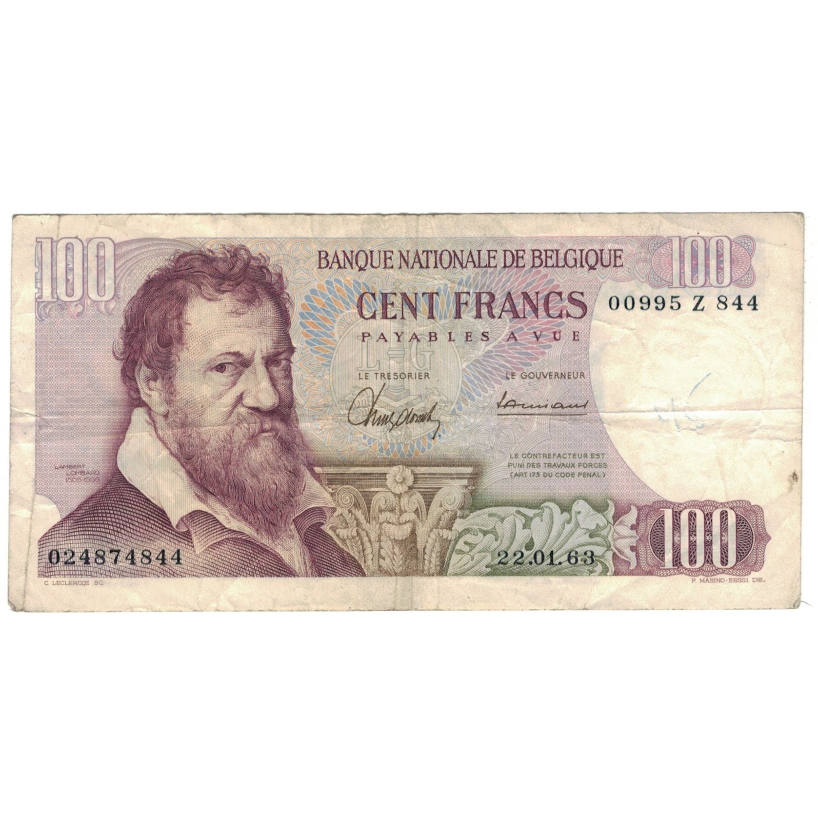 Banknote, Belgium, 100 Francs, 1963, 1963-03-02, KM:134b, EF(40-45)