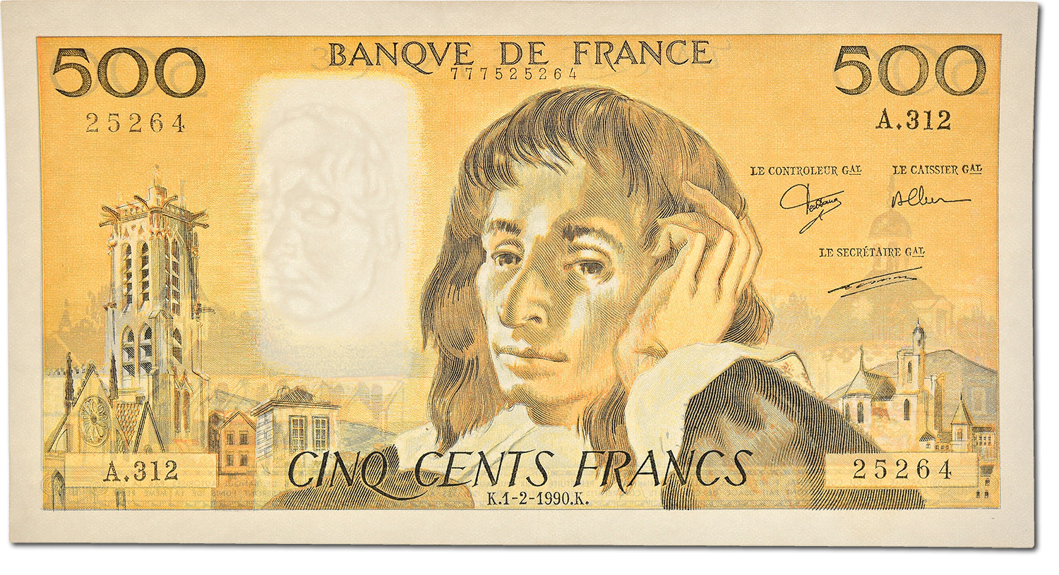 Banknote, France, 500 Francs, 500 F 1968-1993 ''Pascal'', 1990, 1990-02-01