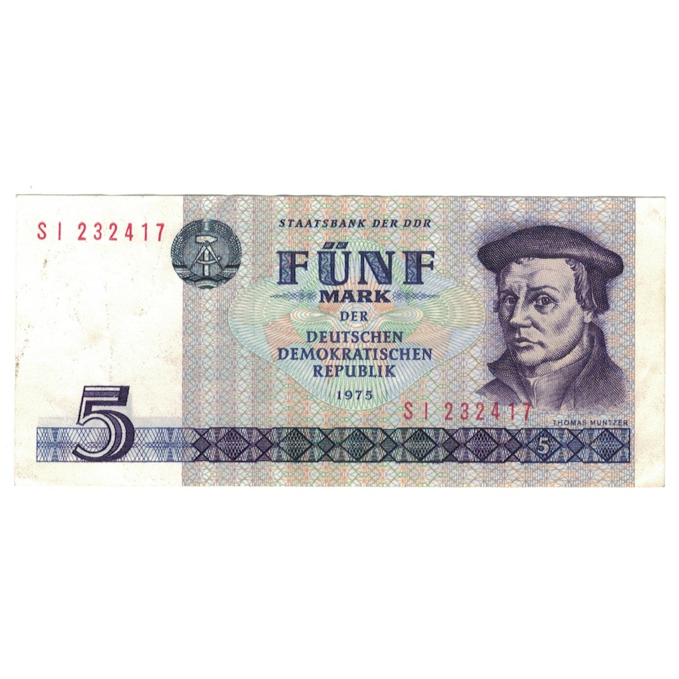 Banknote, Germany - Democratic Republic, 5 Mark, 1975, KM:27A, EF(40-45)
