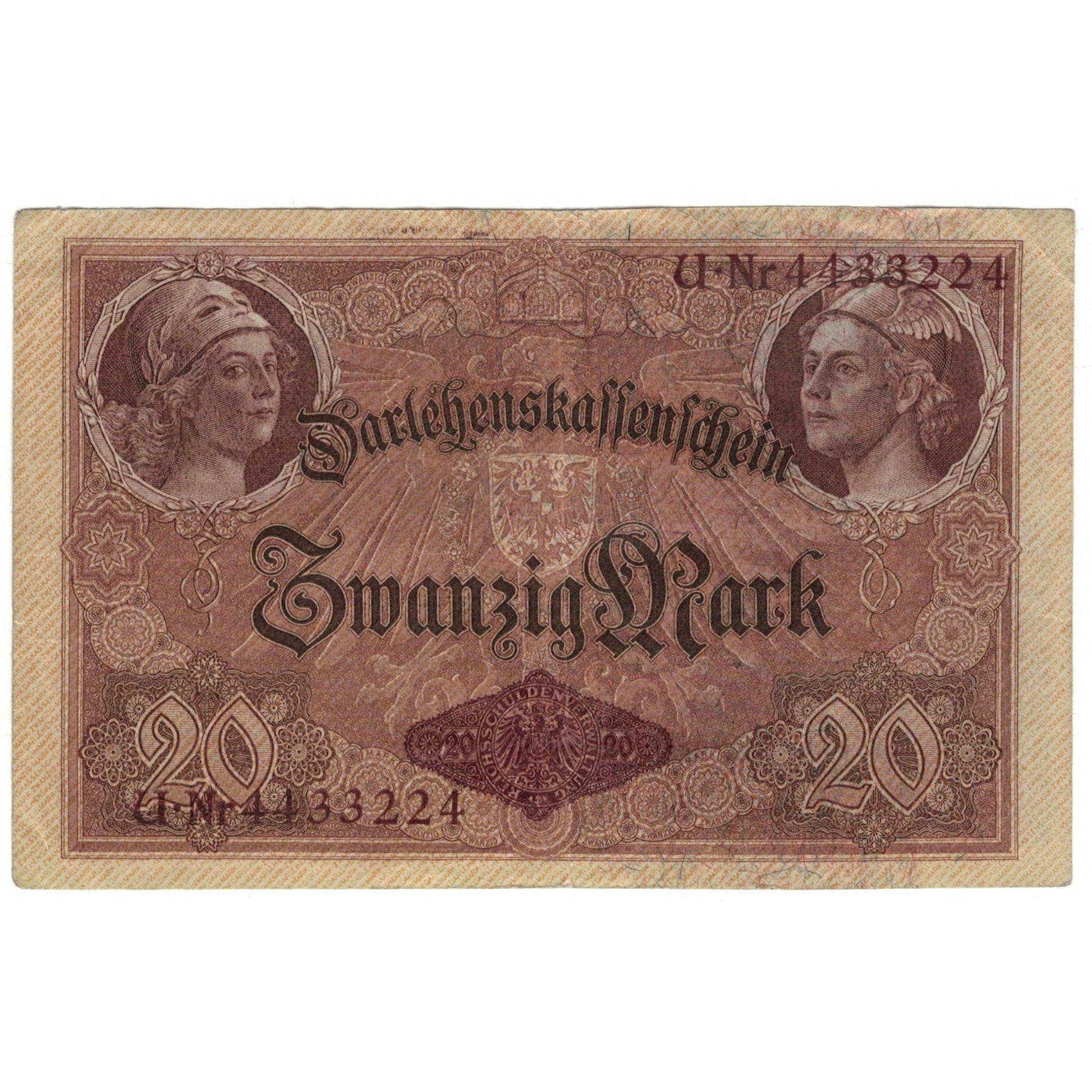 Banknote, Germany, 20 Mark, 1914, 1914-08-05, KM:48b, VF(20-25)