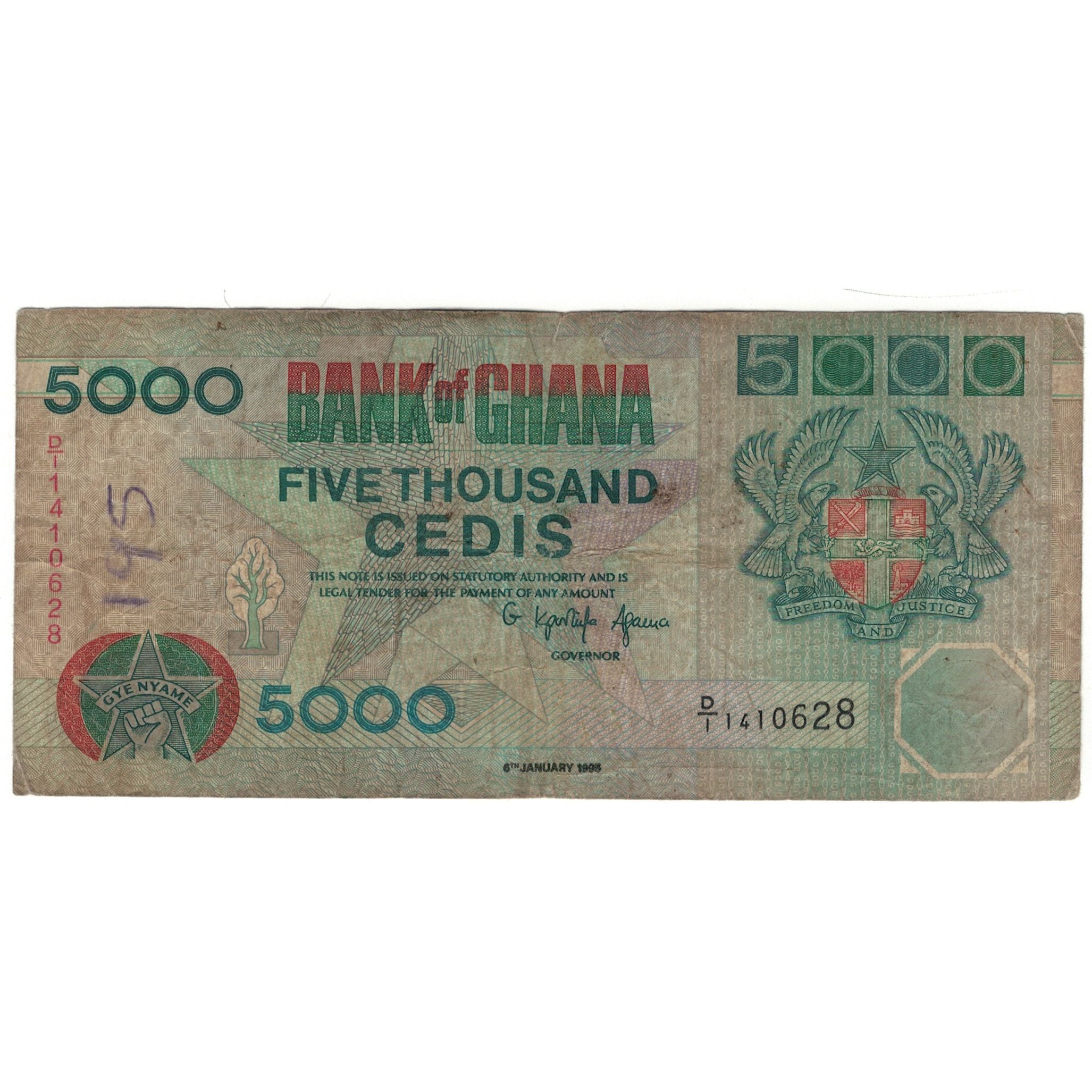 Banknote, Ghana, 5000 Cedis, 1995, 1995-01-06, KM:31b, VF(20-25)