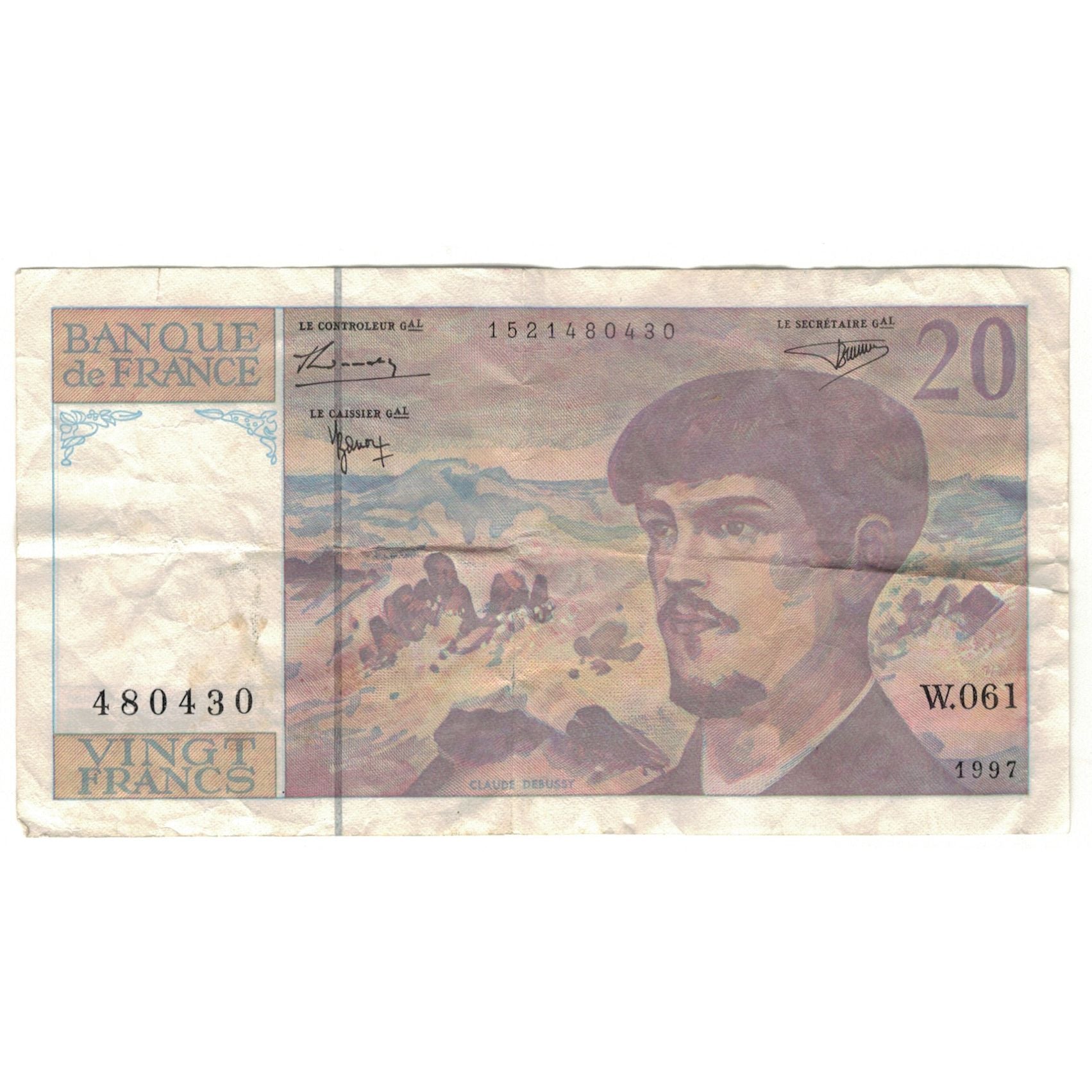 France, 20 Francs, Debussy, 1997, W.061, VF(20-25), Fayette:66 ter.2, KM:151i