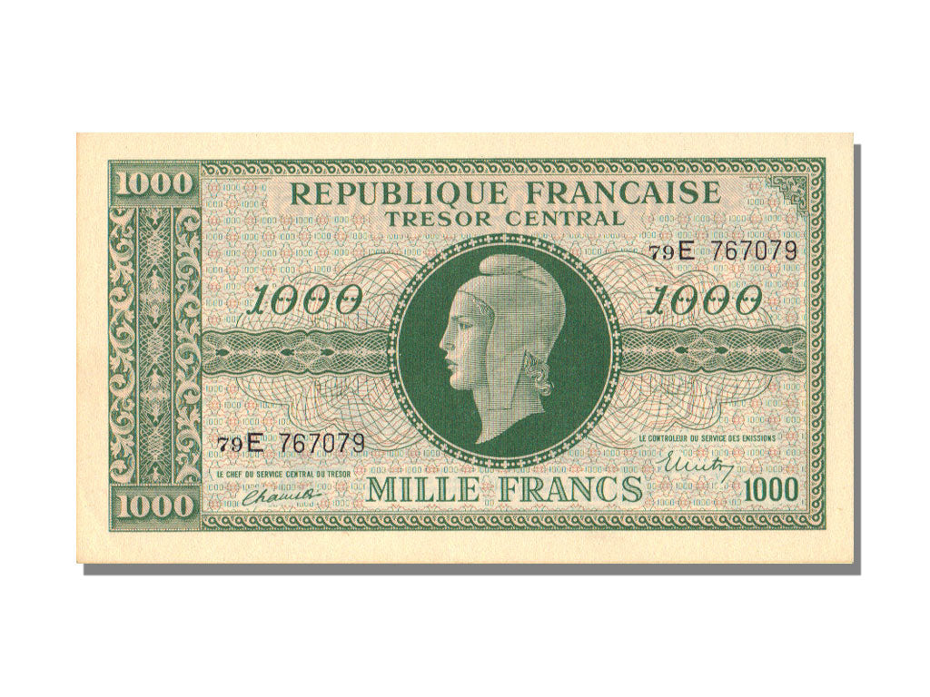 France, 1000 Francs, 1943-1945 Marianne, 1945, KM #107, UNC(65-70), 79E,...