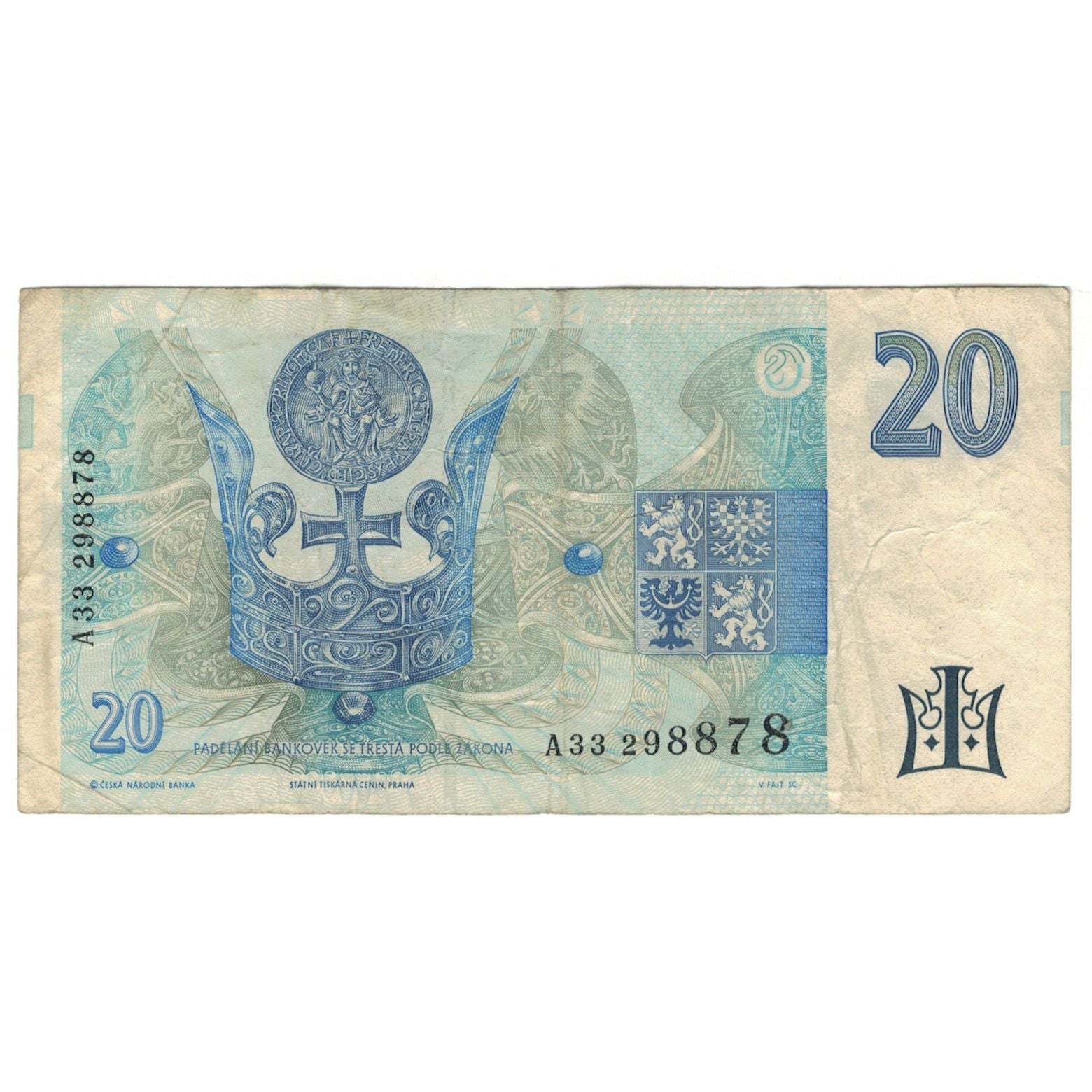 Banknote, Czech Republic, 20 Korun, 1994, KM:10a, VF(20-25)