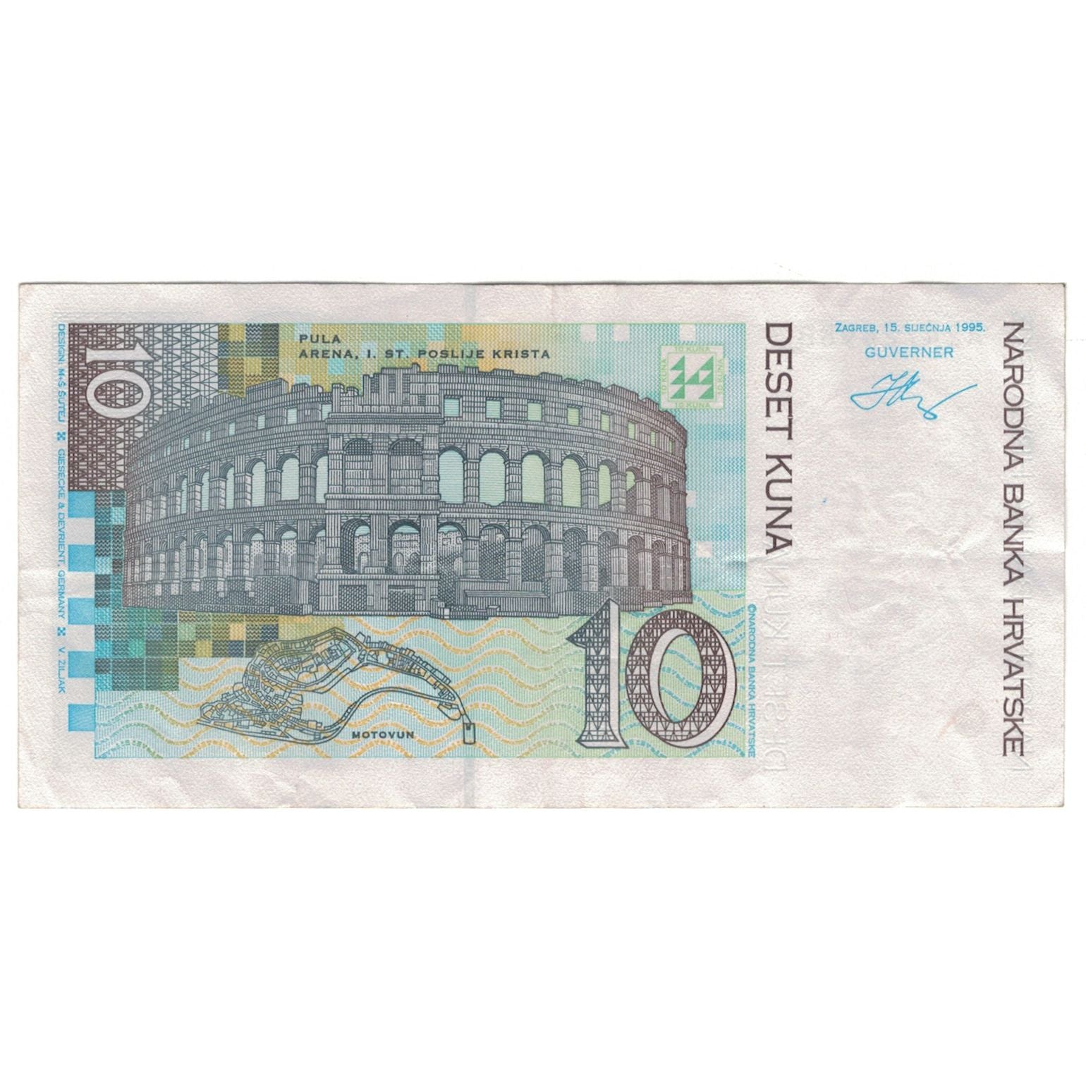 Geldschein, Kroatien, 10 Kuna, 1995, 1995-01-15, KM:29a, SS