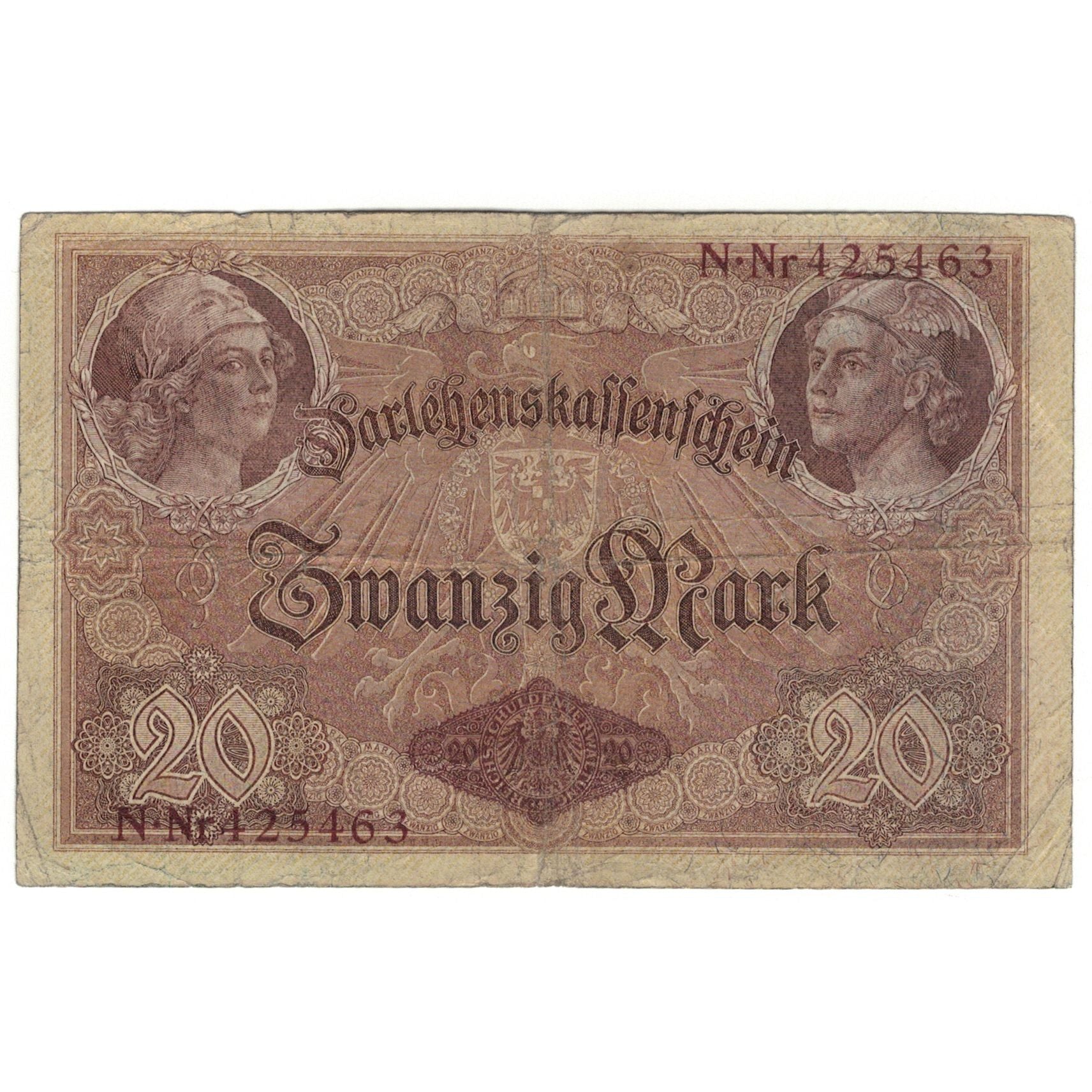 Banknote, Germany, 20 Mark, 1914, 1914-08-05, KM:48b, VG(8-10)