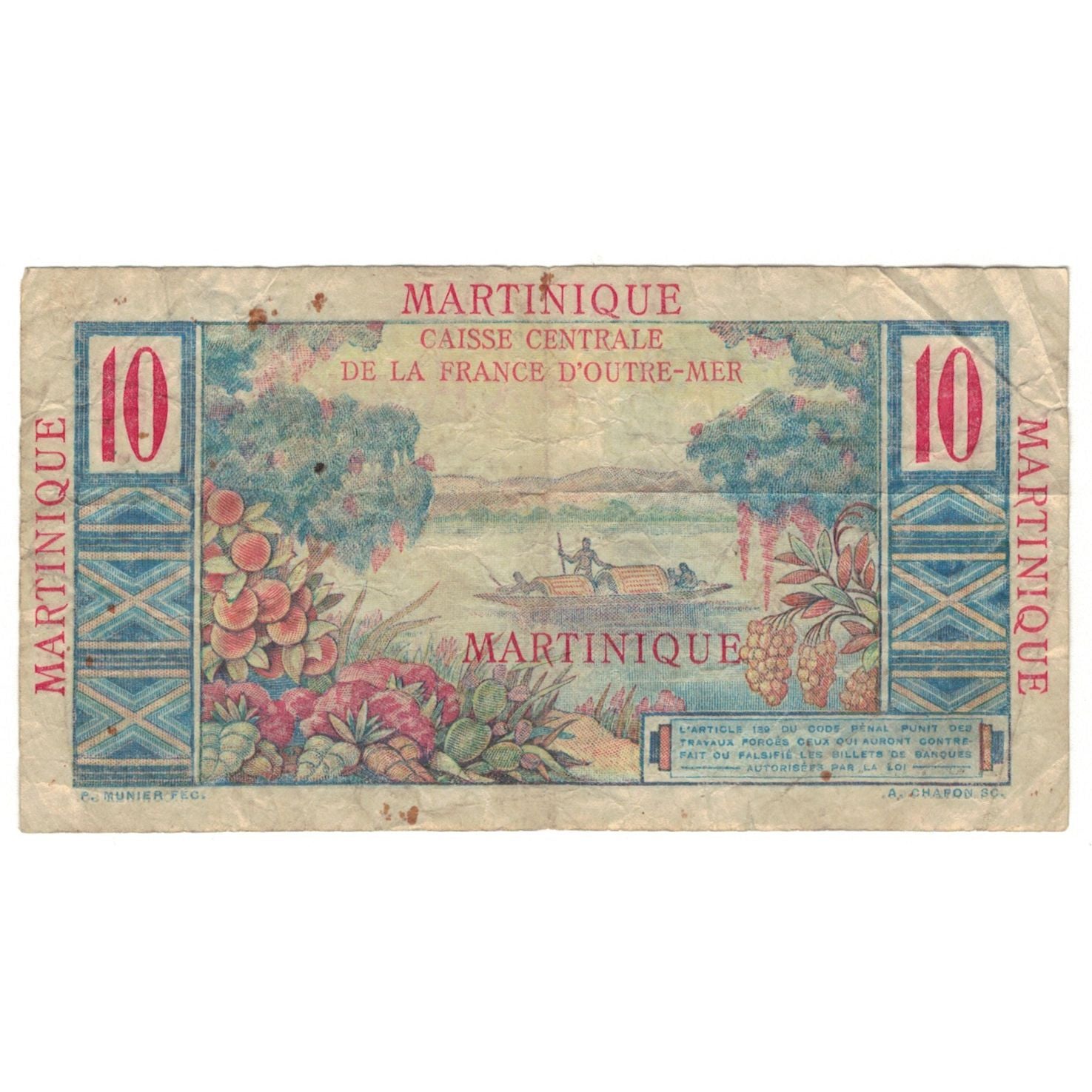 Martinique, 10 Francs, Undated (1947-49), D.12, Colbert, VG(8-10), KM:28