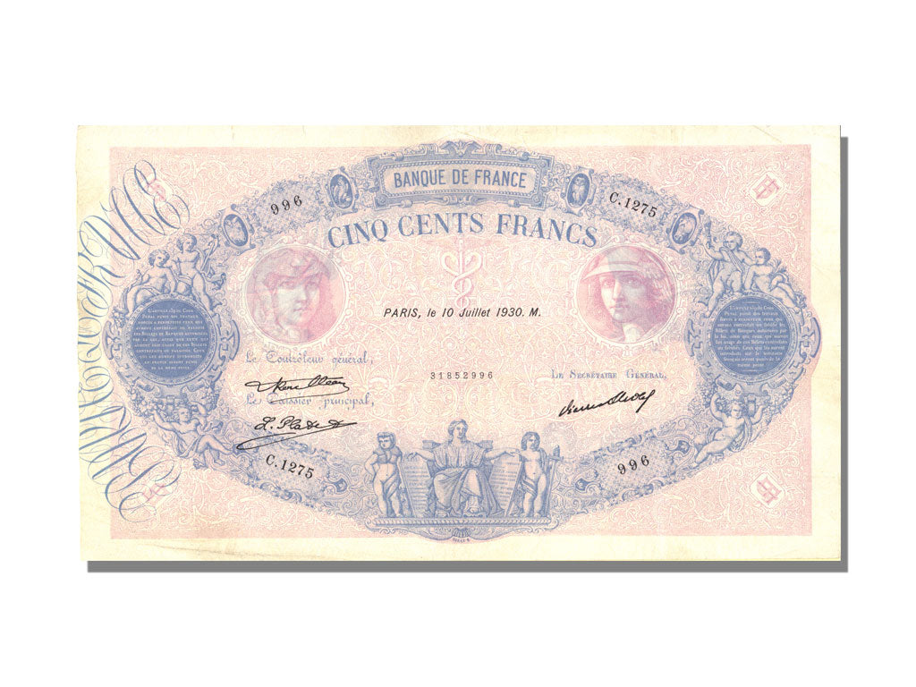 France, 500 Francs, 500 F 1888-1940 ''Bleu et Rose'', 1930, KM #66l,...