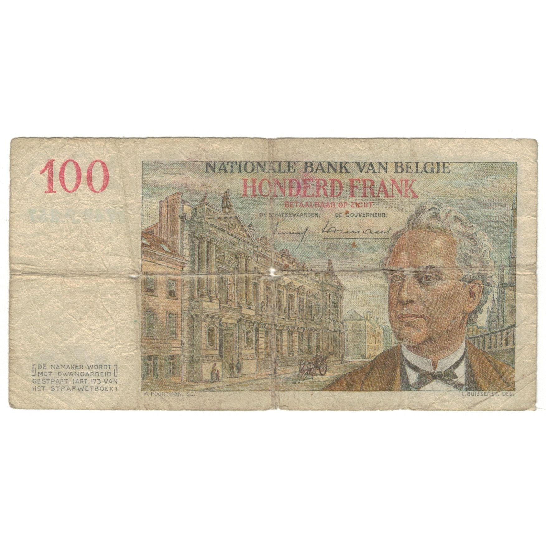 Banknote, Belgium, 100 Francs, 1958, 1958-02-17, KM:129c, G(4-6)
