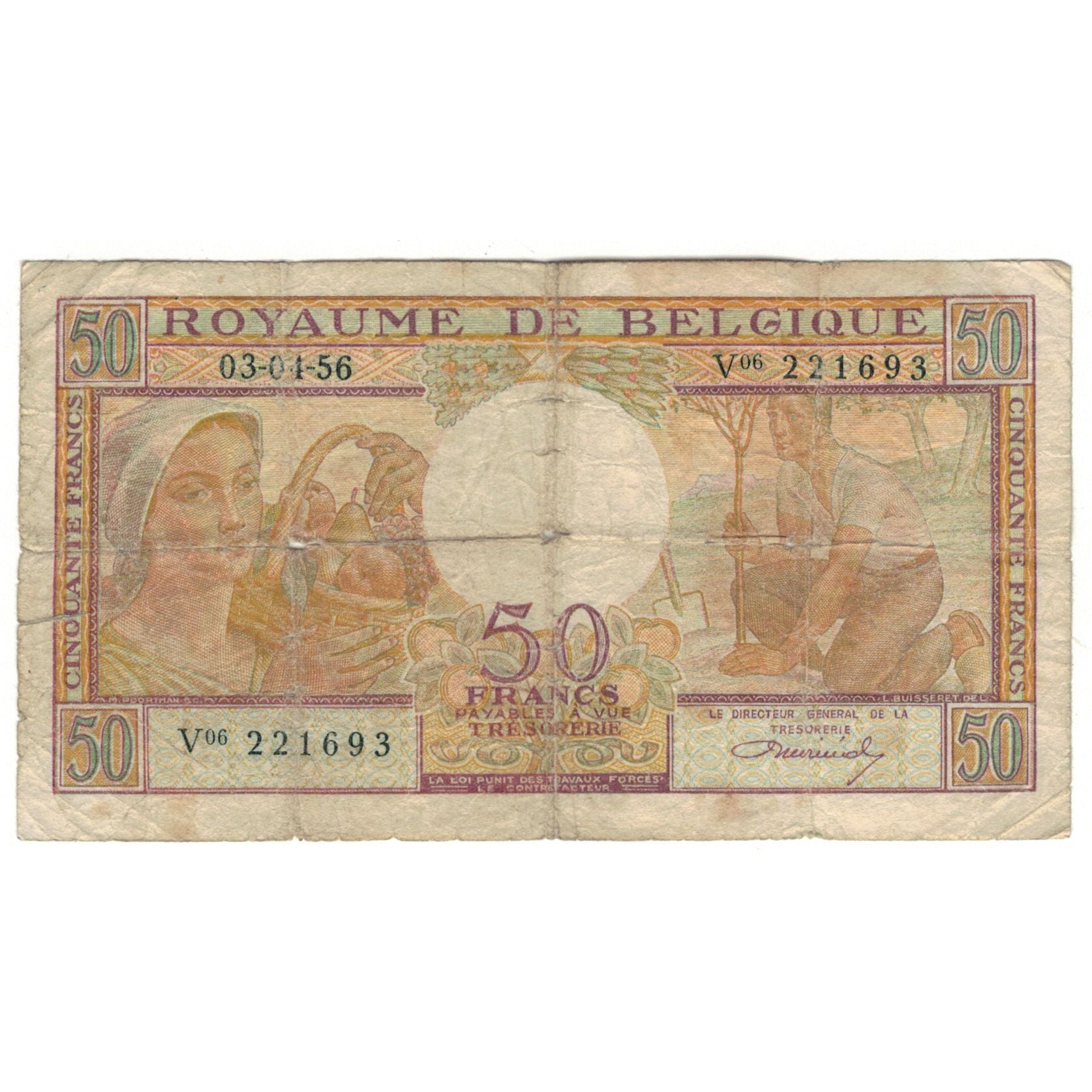 Banknote, Belgium, 50 Francs, 1956, 1956-04-03, KM:133b, G(4-6)