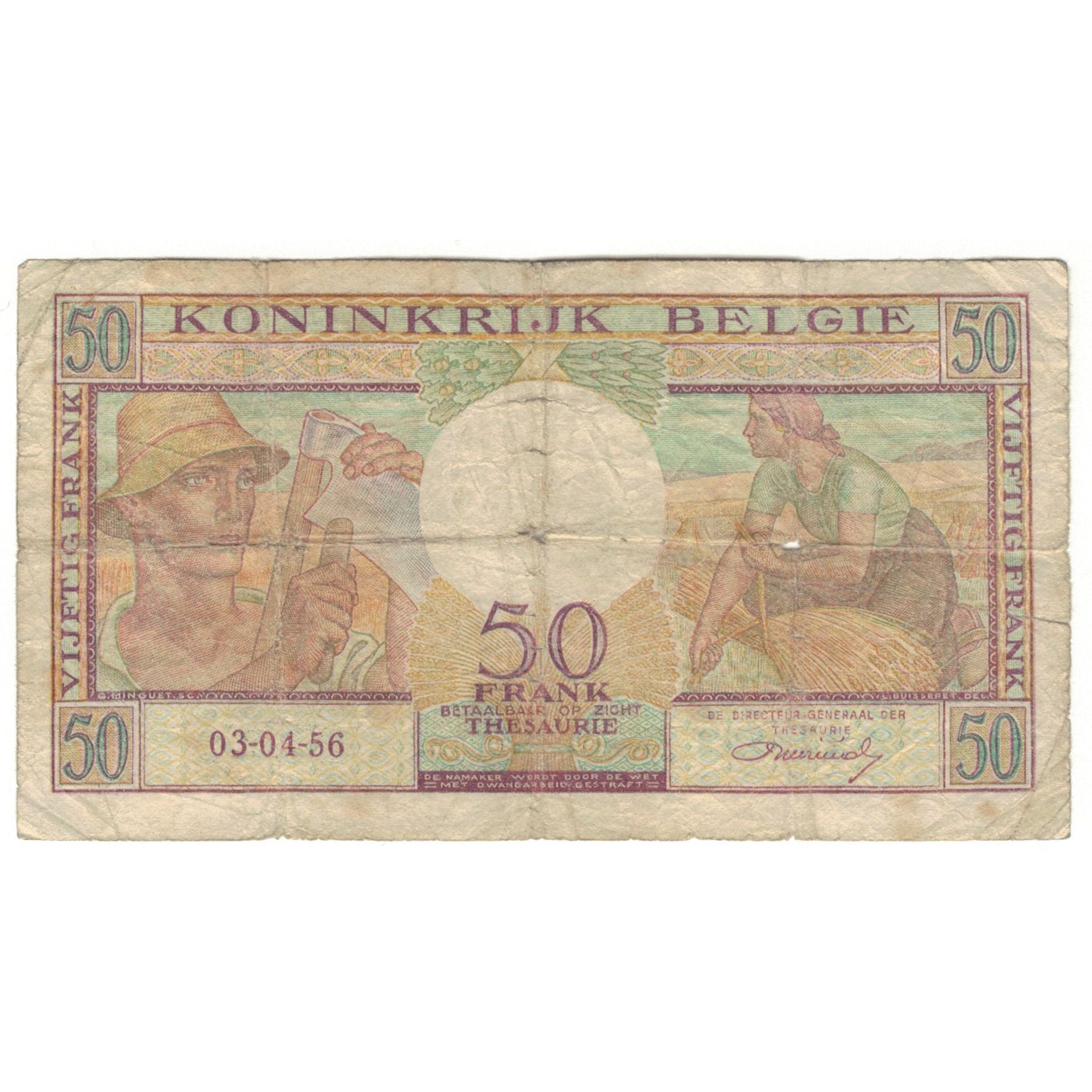 Banknote, Belgium, 50 Francs, 1956, 1956-04-03, KM:133b, G(4-6)