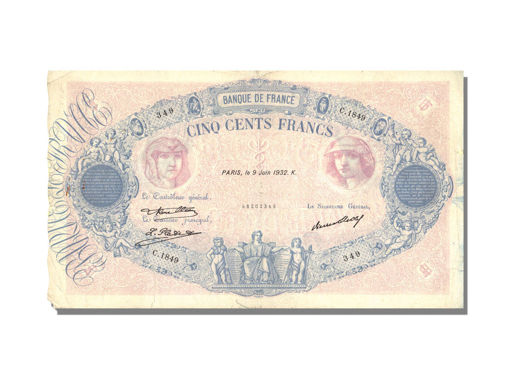 France, 500 Francs, 500 F 1888-1940 ''Bleu et Rose'', 1932, KM #66l,...