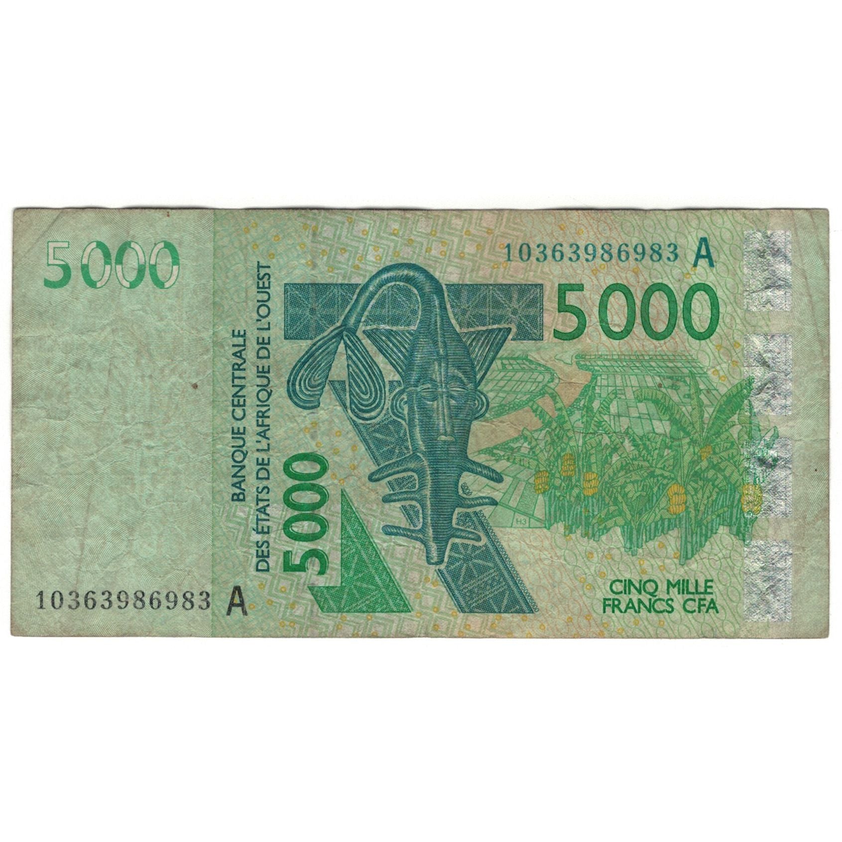 Banknote, West African States, 5000 Francs, 2003, KM:117Aa, VG(8-10)