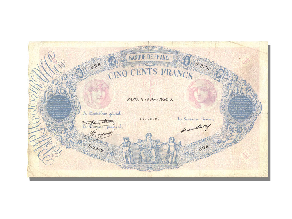 Banknote, France, 500 Francs, 500 F 1888-1940 ''Bleu et Rose'', 1936