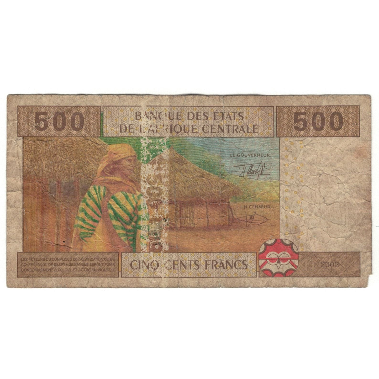Banknote, Central African States, 500 Francs, 2002, KM:106T, VG(8-10)