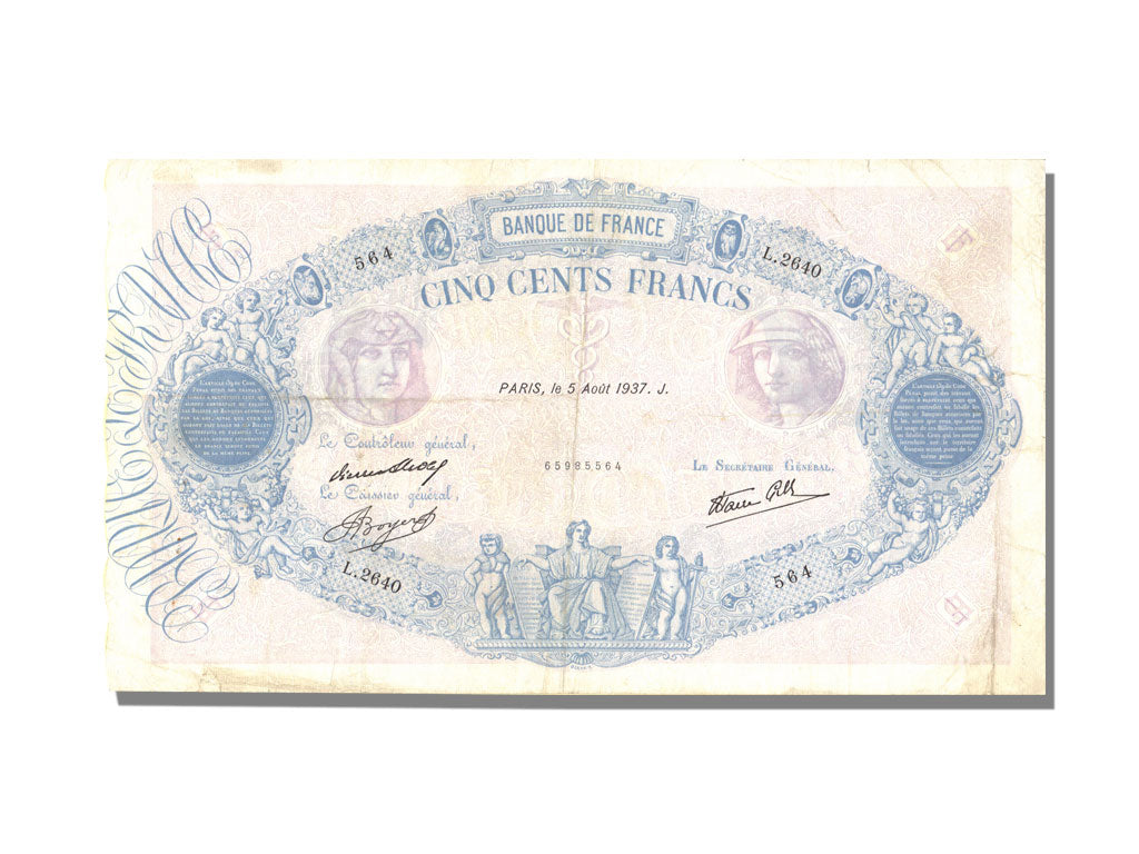 France, 500 Francs, 500 F 1888-1940 ''Bleu et Rose'', 1937, KM #88a,...
