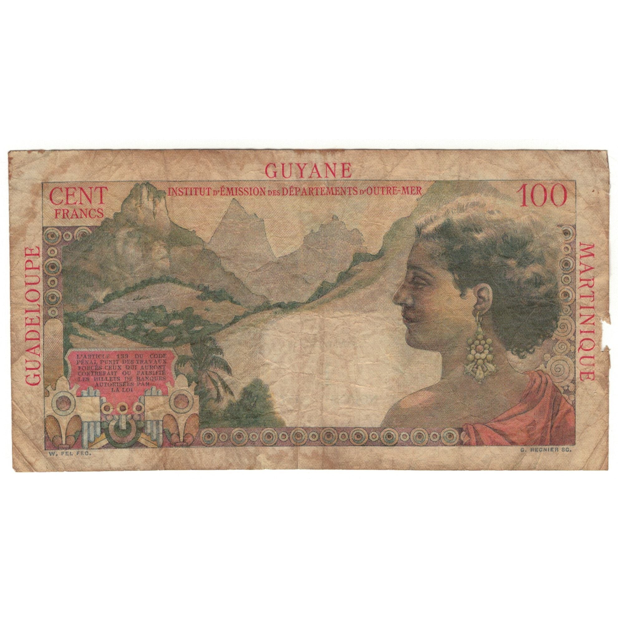 French Antilles, 1 Nouveau Franc on 100 Francs, Undated (1961), Y.1, SGE, KM:1a