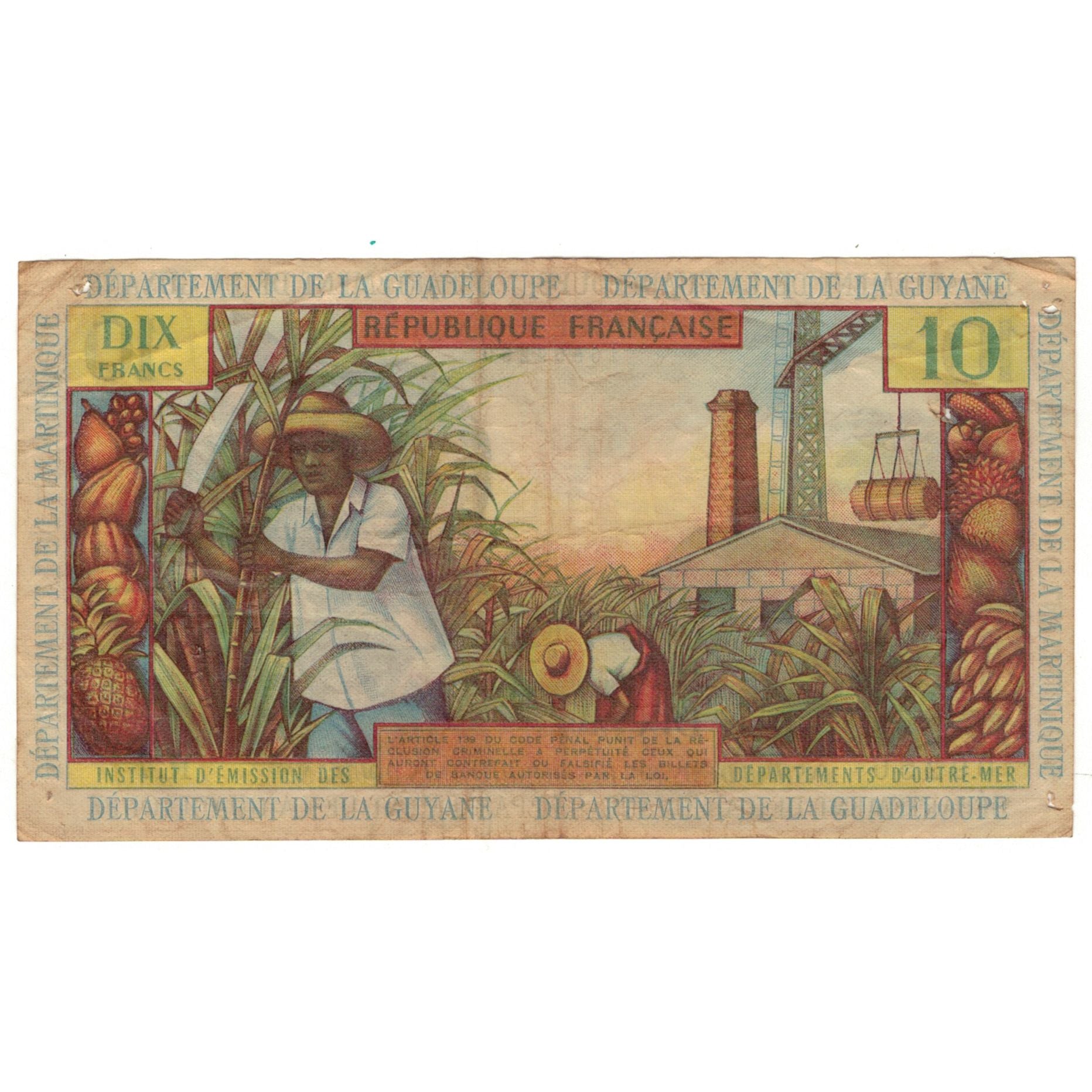 Geldschein, French Antilles, 10 Francs, KM:8b, S