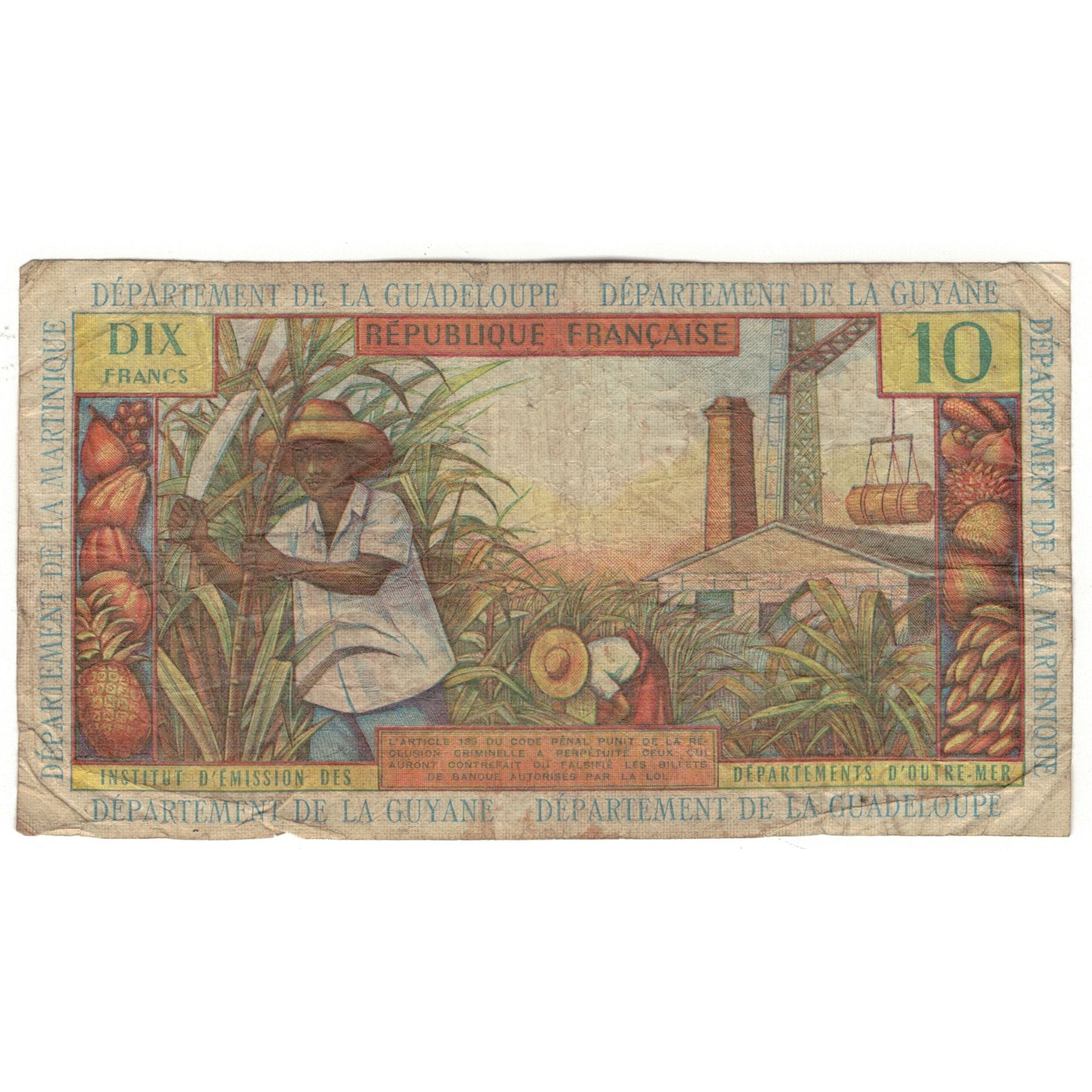 Banknote, French Antilles, 10 Francs, KM:8b, VG(8-10)