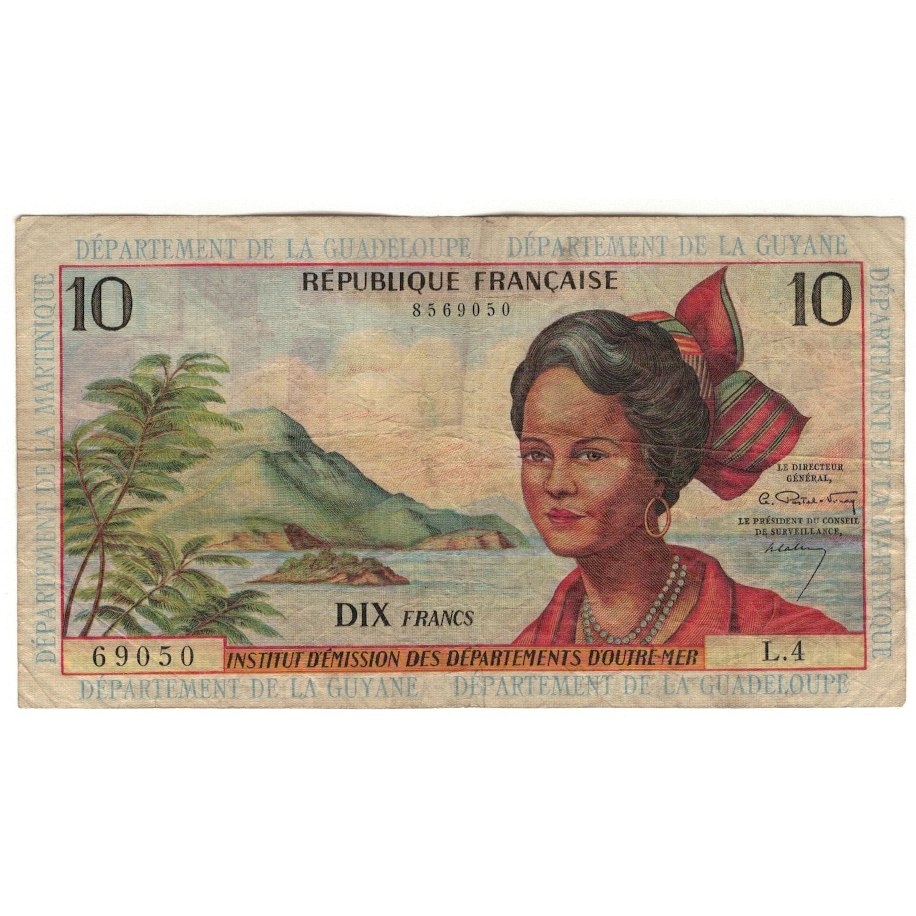 Banknote, French Antilles, 10 Francs, KM:8b, VF(20-25)