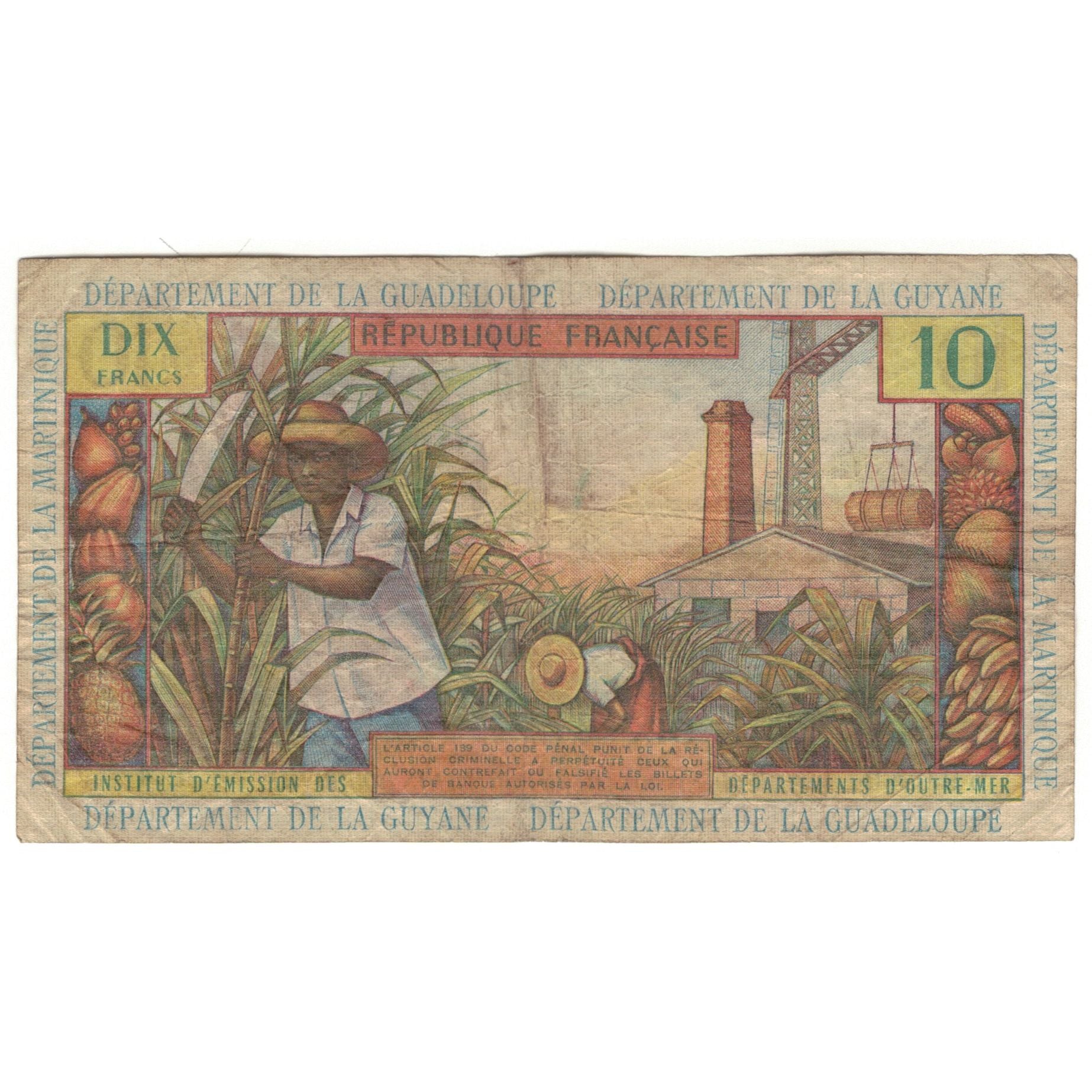 Banknote, French Antilles, 10 Francs, KM:8b, VF(20-25)