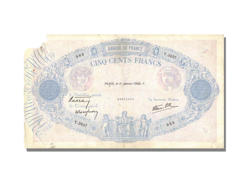 Francia, 500 Francs, 500 F 1888-1940 ''Bleu et Rose'', 1940, KM:88c, 1940-01-...