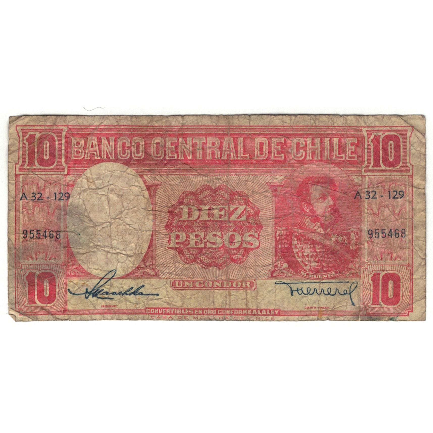 Billet, Chili, 10 Pesos = 1 Condor, 1960, KM:111, AB